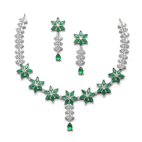 LukGud American Diamond Studded Necklace Earrings Jewellery Set for Girls and Women