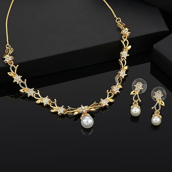 LukGud Gold Plated Austrian Crystals Necklace Set for Women