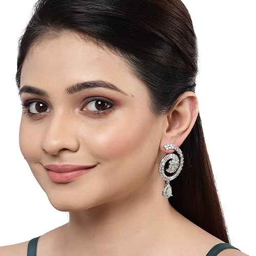 LukGud Rhodium-Plated Circular American Diamond Studded Hoop Earrings