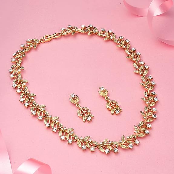 LukGud Gold Plated Austrian Crystals Necklace Set for Women