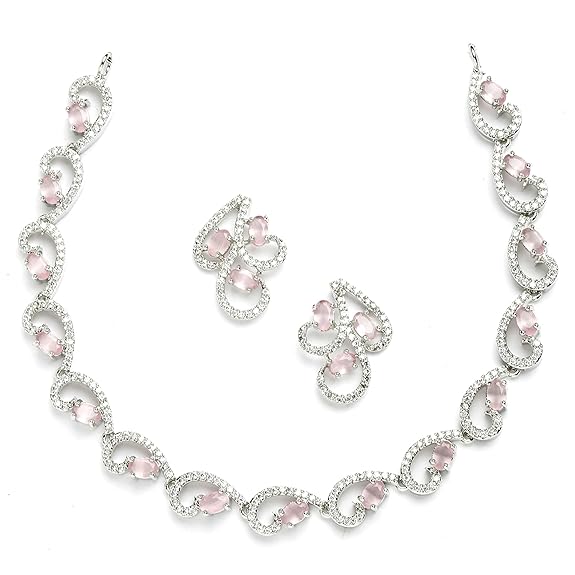 LukGud American Diamond studded Necklace and Drop Earrings Jewellery Set for women