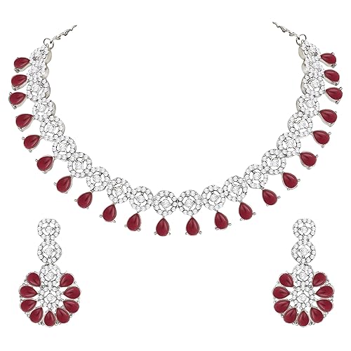 LukGud American Diamond Necklace Jewellery Set with Earrings for Women