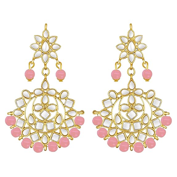 LukGud Gold Plated White Pearl Kundan Choker Necklace with Earring Maang Tikka Traditional Jewellery Set for Women