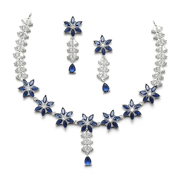 LukGud American Diamond Studded Necklace Earrings Jewellery Set for Girls and Women