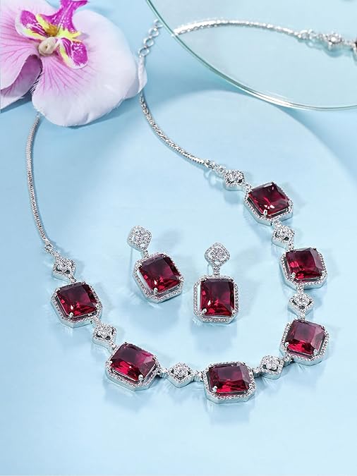 LukGud Jewellery Set for Women and Girls American Diamond Jewellery Set