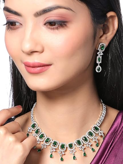 LukGud Rosegold Rhodium Plated AD Necklace Set for Women | Birthday Gift for Girls & Women