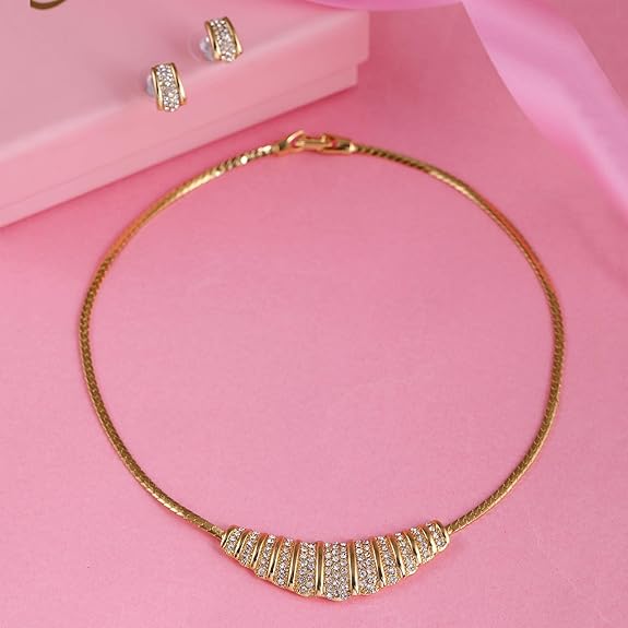 LukGud Gold Plated Austrian Crystals Necklace Set for Women