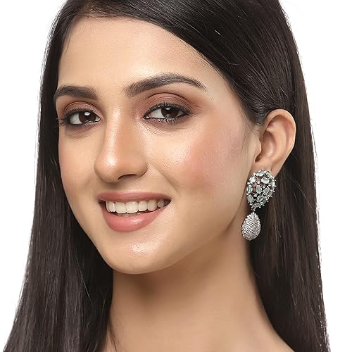 LukGud American Diamond Teardrop Shaped Drop Earrings for Girls and Women