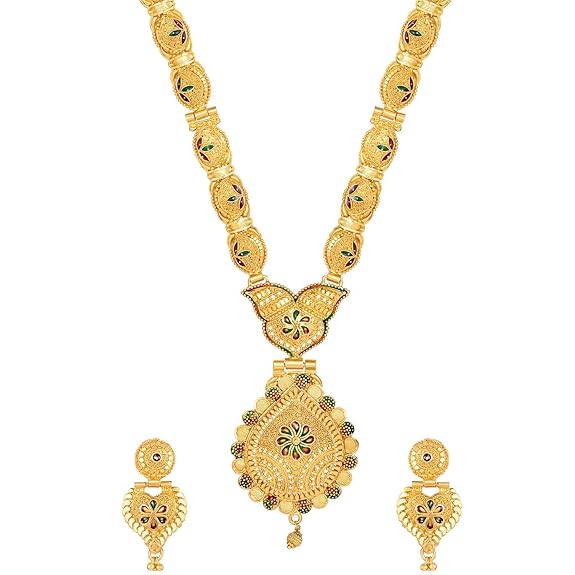 LukGud Latest Long Design Necklace Set For Women Traditional One Gram Gold Plated Jewellery Set for Women (Golden)