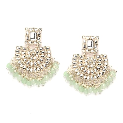 LukGud Gold-Plated Kundan studded Crescent Shaped Chandbali Earrings for Girls and Women