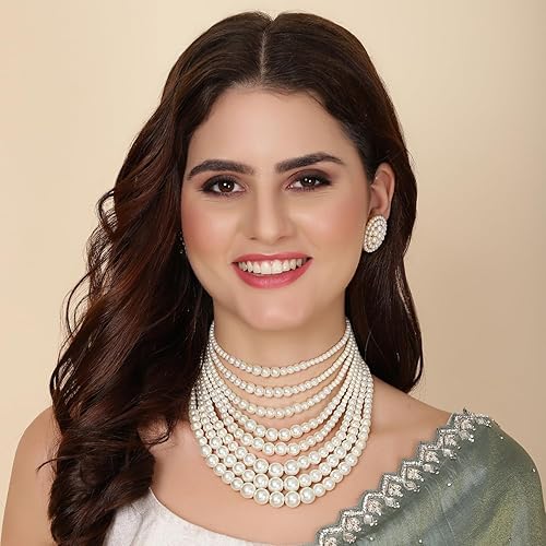 LukGud Latest Stylish Design Fancy Pearl Necklace Jewellery Set for Women