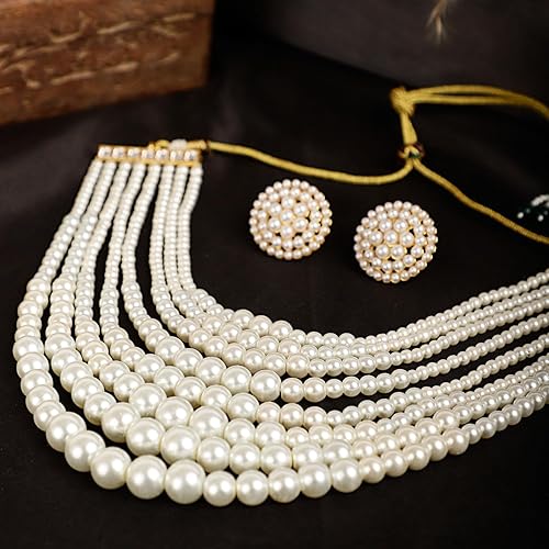 LukGud Latest Stylish Design Fancy Pearl Necklace Jewellery Set for Women