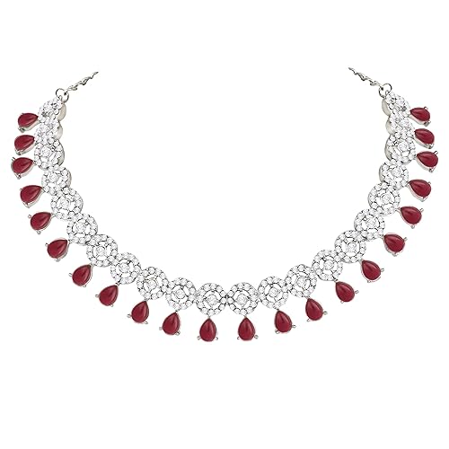 LukGud American Diamond Necklace Jewellery Set with Earrings for Women