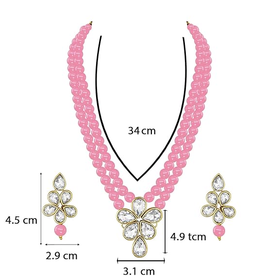 LukGud 18k Gold Plated Traditional Kundan & Pearl Studded Necklace Jewellery Set For Women