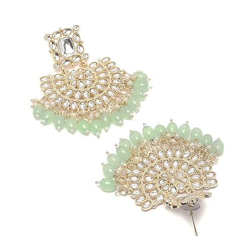 LukGud Gold-Plated Kundan studded Crescent Shaped Chandbali Earrings for Girls and Women