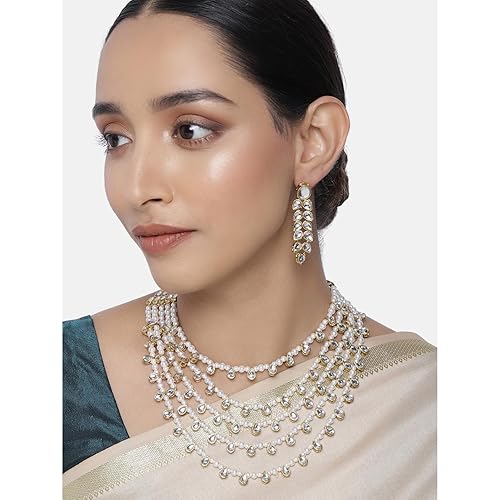 LukGud Faux Pearl Kundan Layered Necklace & Jewelry Set Gift for Women