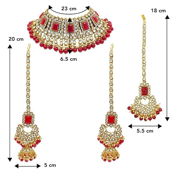 LukGud Rani Padmavati Dulhan Bridal Kundan Pearl Adjustable Choker Necklace with Earrings Maang Tikka for Women Girls Indian Traditional Jewellery Set