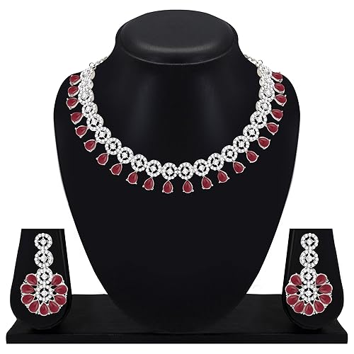 LukGud American Diamond Necklace Jewellery Set with Earrings for Women