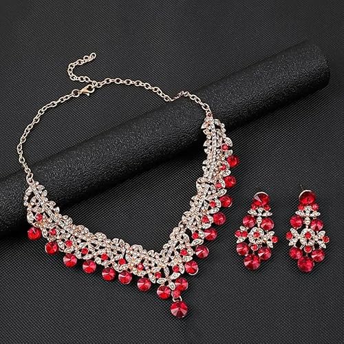 LukGud Stylish Design Fancy Wedding Party Crystal Diamonds Necklace Jewellery Set for Women