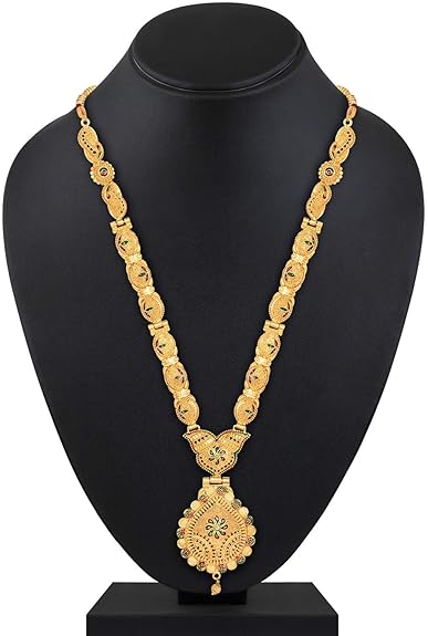 LukGud Latest Long Design Necklace Set For Women Traditional One Gram Gold Plated Jewellery Set for Women (Golden)