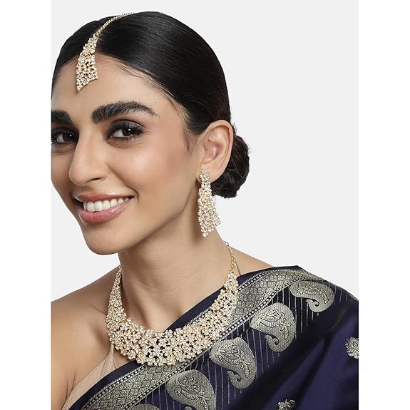 LukGud Gold-plated Brass and Cubic Zirconia Necklace Earrings Set for Women & Girls