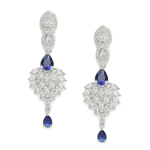 LukGud Rhodium-Plated American Diamond Studded Handcrafted Spiked Drop Earrings For Girls and Women