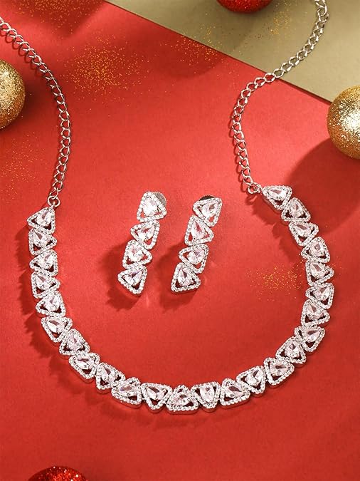 LukGud Women and Girls American Diamond Jewellery Set