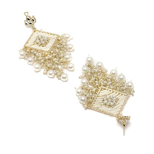 LukGud 18K Gold Plated Traditional Handcrafted Pearl Kundan Beaded Chandbali Earrings for Women/Girls