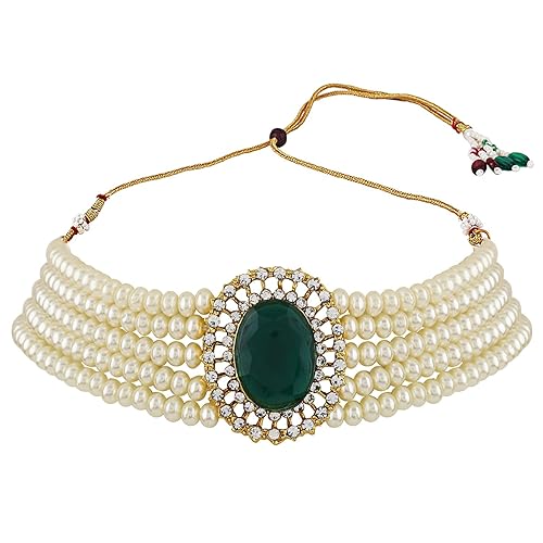LukGud 18k Gold Plated Latest Stylish Fancy Choker Traditional Pearl Necklace Jewellery Set for Women