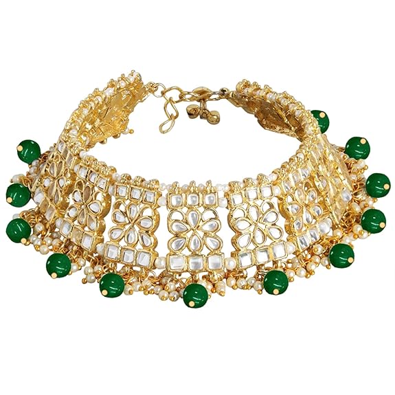 LukGud Gold Plated Bridal Kundan Anklets for Women