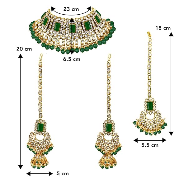 LukGud Rani Padmavati Dulhan Bridal Kundan Pearl Adjustable Choker Necklace with Earrings Maang Tikka for Women Girls Indian Traditional Jewellery Set