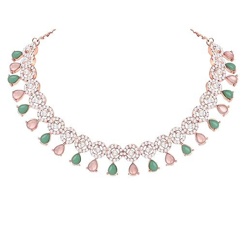 LukGud American Diamond Necklace Jewellery Set with Earrings for Women