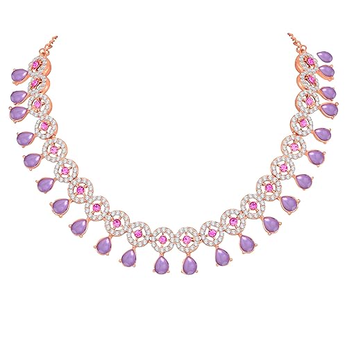 LukGud American Diamond Necklace Jewellery Set with Earrings for Women |