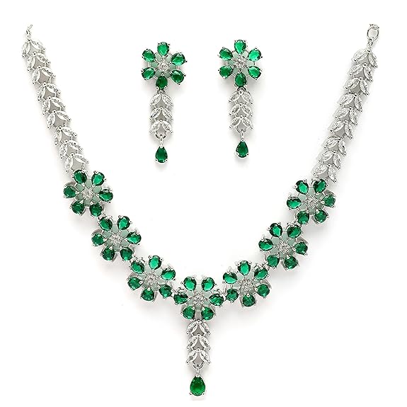 LukGud American Diamond Studded Necklace Earrings Jewellery Set for Girls and Women