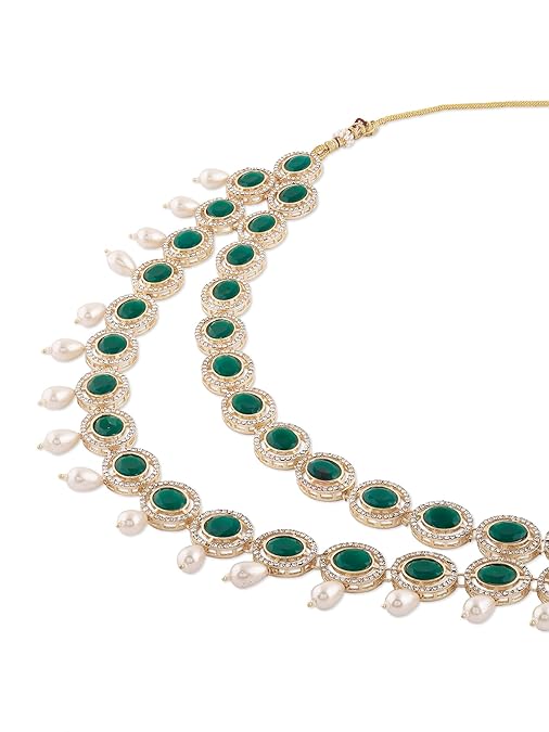 LukGud Artificial Stones & Beads Bridal Necklace & Earring Set For Women