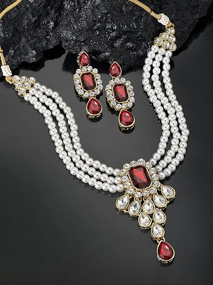 LukGud Crystal Faux Pearl Jewelry Gift Set for Women