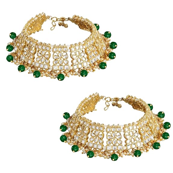 LukGud Gold Plated Bridal Kundan Anklets for Women