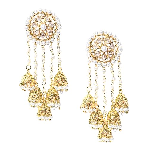 LukGud Earring Gold Plated Beaded Handcrafted Bahubali Inspired Devsena Jhumka Fringed Dangle Jewellery For Girl And Women