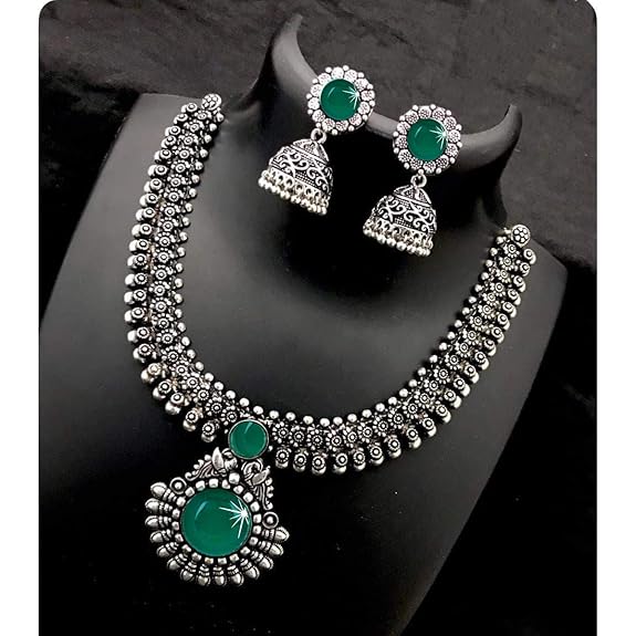 LukGud Kolhapuri Stone Choker Necklace Set with Jhumka Earrings for Women and Girls