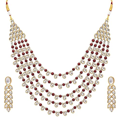 LukGud Faux Pearl Kundan Layered Necklace & Jewelry Set Gift for Women