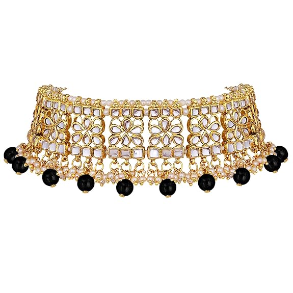 LukGud Ethnic Indian Traditional Jewellery Kundan Choker Necklace Earring Maang Tikka Set Gift for Women Girls
