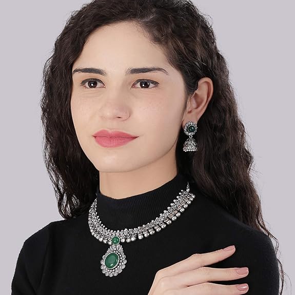 LukGud Kolhapuri Stone Choker Necklace Set with Jhumka Earrings for Women and Girls