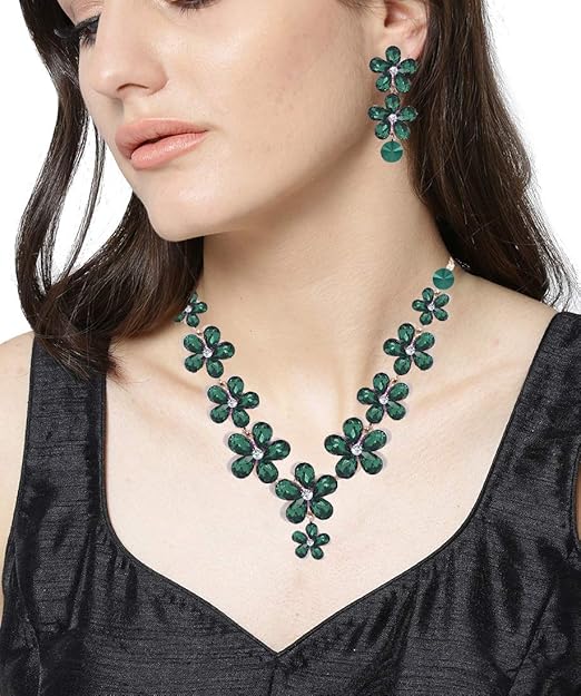 LukGud Crystal Choker Necklace Jewellery set with Earrings For Girls/Women