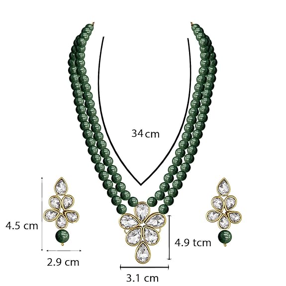 LukGud 18k Gold Plated Traditional Kundan & Pearl Studded Necklace Jewellery Set For Women