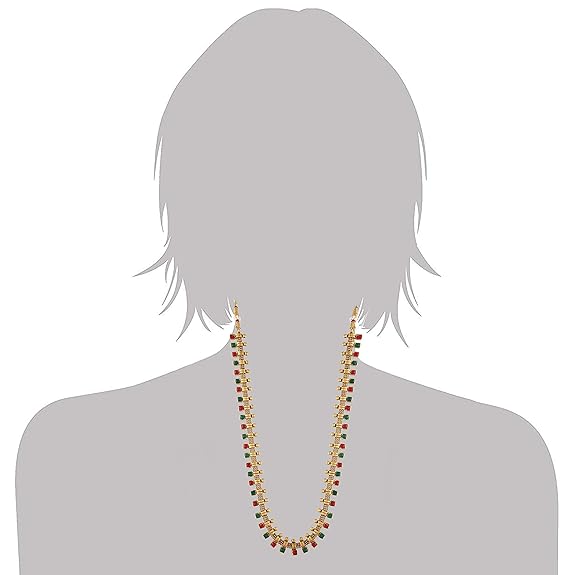 LukGud South Indian Stylish Multicolour Stone Work Long Necklace With Earrings For Women & Girls