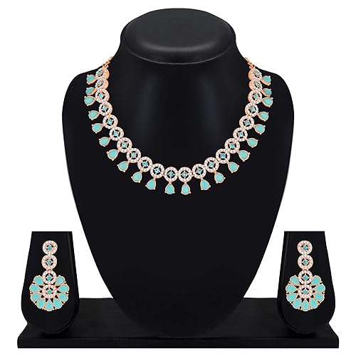 LukGud American Diamond Necklace Jewellery Set with Earrings for Women