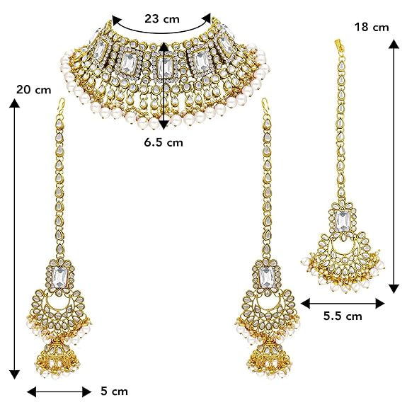 LukGud Rani Padmavati Dulhan Bridal Kundan Pearl Adjustable Choker Necklace with Earrings Maang Tikka for Women Girls Indian Traditional Jewellery Set