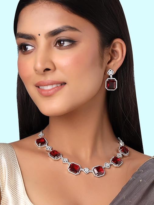 LukGud Jewellery Set for Women and Girls American Diamond Jewellery Set