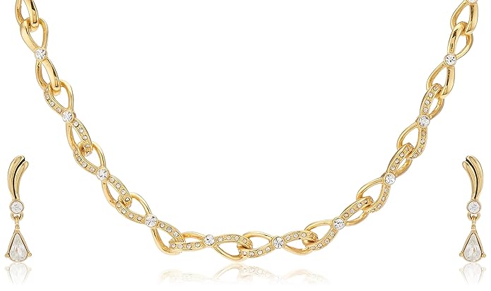 LukGud Gold Plated Austrian Crystals Necklace Set for Women