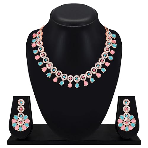LukGud American Diamond Necklace Jewellery Set with Earrings for Women